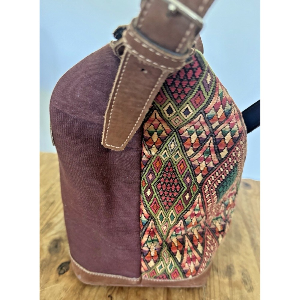 Vintage Guatemalan Artisan Handmade Woven Cotton Huipil & Leather Bag Oversized - Picture 6 of 13